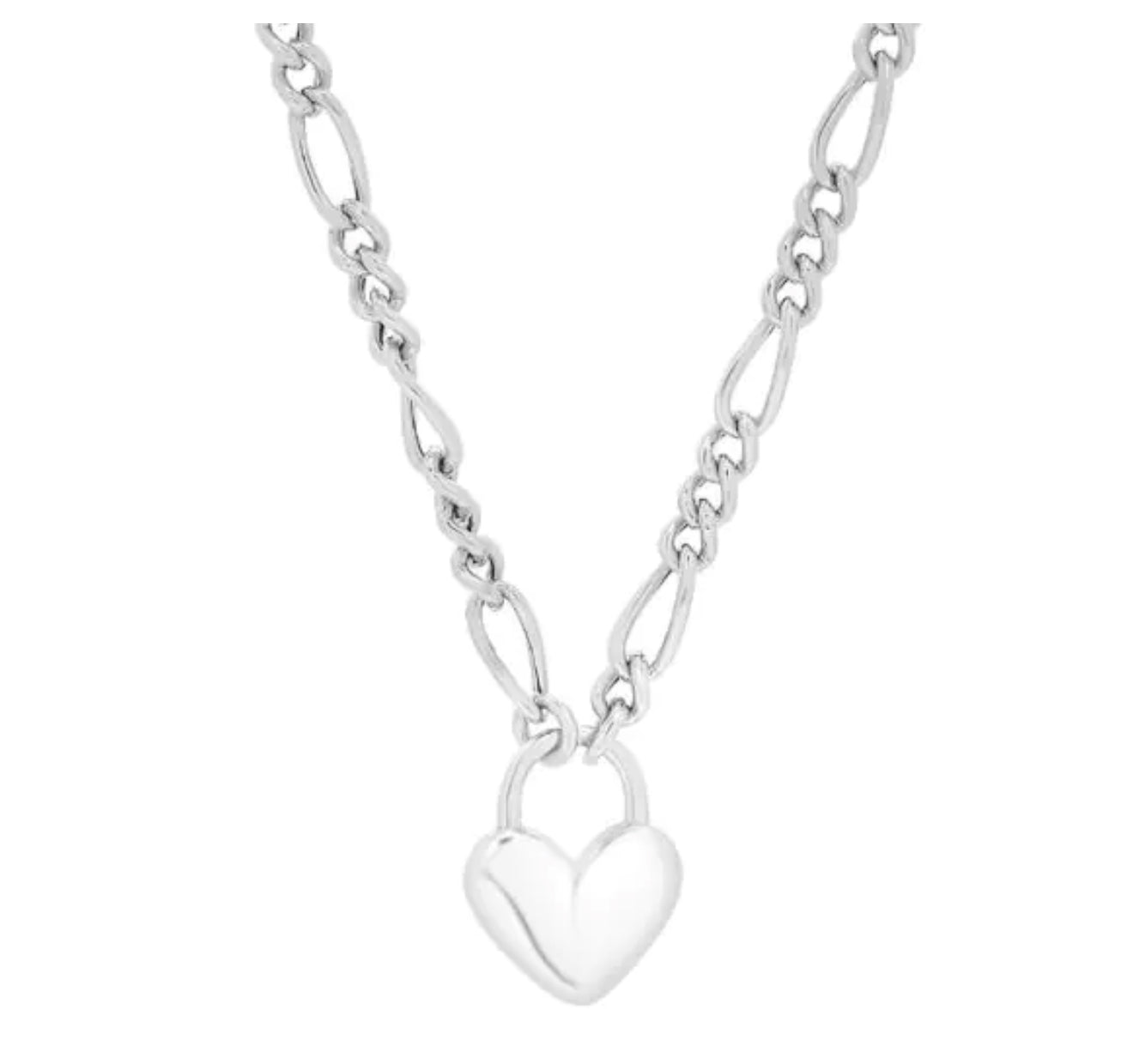 Silver Heart Padlock Figaro Chain