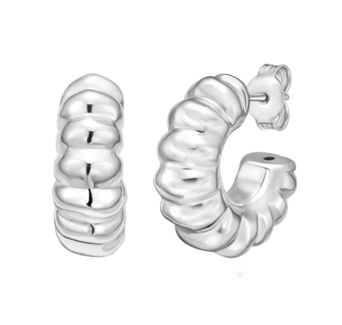Silver Ribbed Puff Hoop